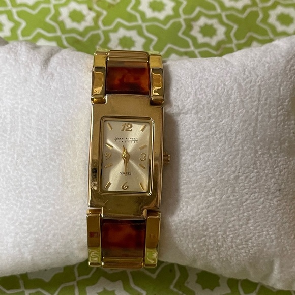JOAN RIVERS CLASSICS VTG POLISHED GOLDTONE 21MM FAUX TORTOISE SHELL WATCH EUC - Picture 1 of 11